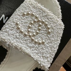 Chanel white mules